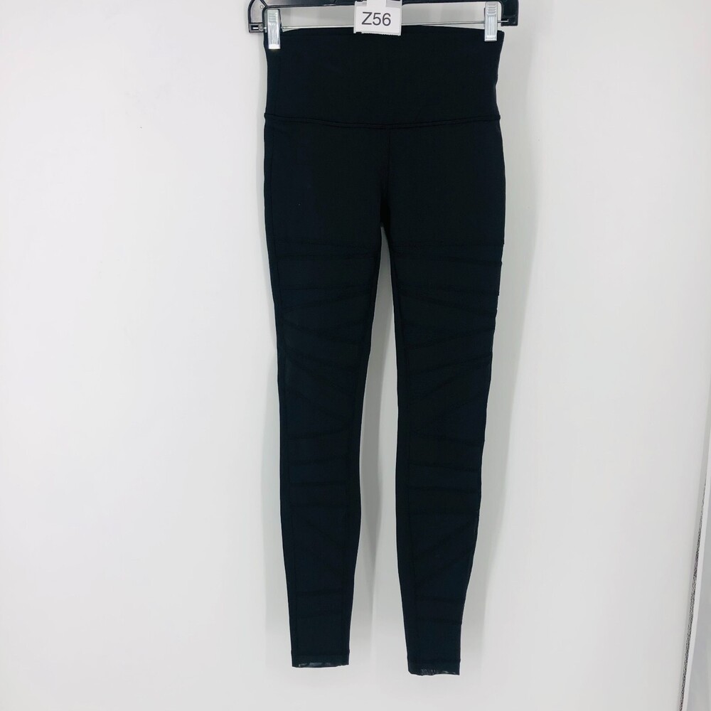 Lululemon Women's Black Zig Zag High Rise Yoga Mesh Leg Athletic Leggings Size 6